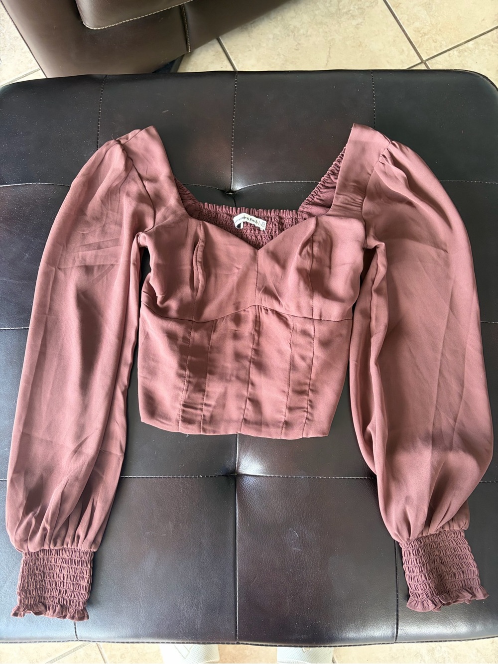 Abercrombie Fitch Brown Long Sleeve Corset Top Smocked Back Womens XS